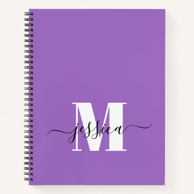 Carnet de monogramme personnalisé violet et blanc (Devant)