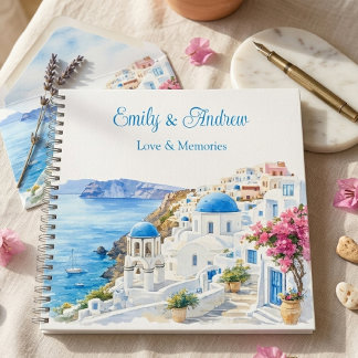 Carnet de Noms de Couple Santorin Grèce Aquarelle
