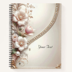 Carnet de notes à embellissements floraux et perle