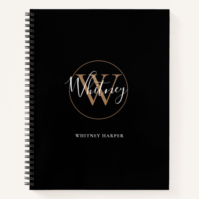 Carnet de notes à monogramme élégant en or noir sc (Devant)