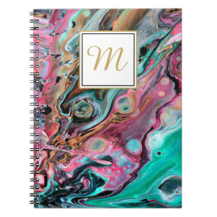 Carnet de notes à monogramme en marbre rose et ver