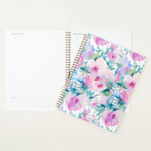 Carnet de notes à motif de collage de fleurs roses (Devant avec enveloppe)