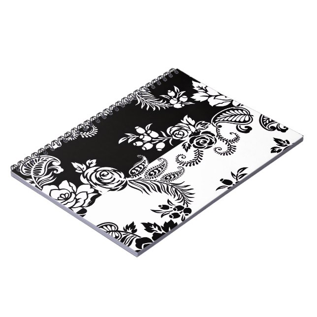 Carnet de notes à motif floral monochrome moderne (Côté gauche)
