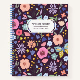 Carnet de notes à motif floral Pastels & Dark Plum