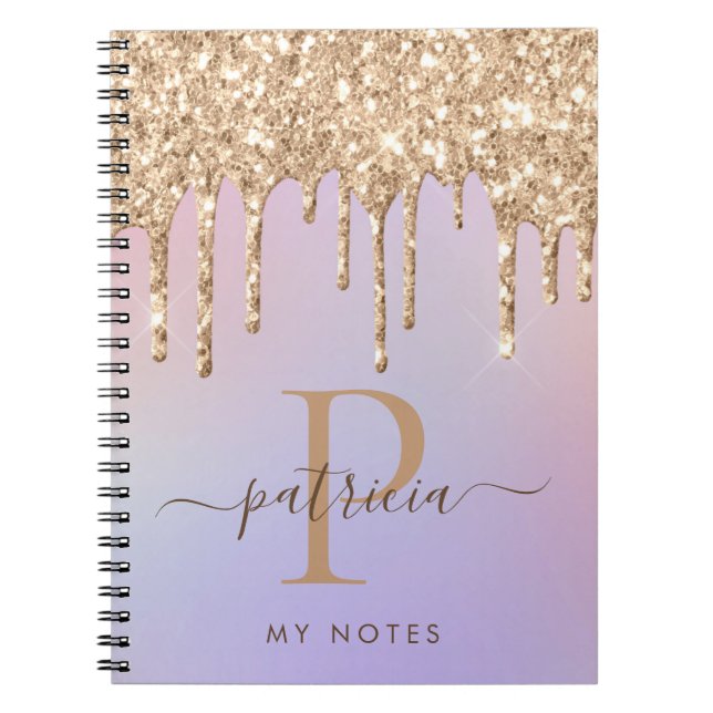 Carnet de notes à paillettes Glam Gold avec monogr (Devant)