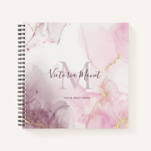 Carnet de notes à veines d'or et marbre mauve rose