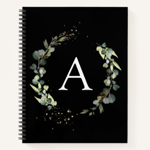 Carnet de notes botanique à monogramme vert eucaly