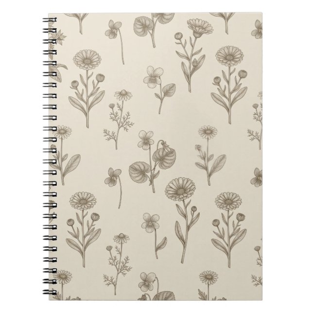 Carnet de notes botanique aux fleurs sauvages sépi (Devant)