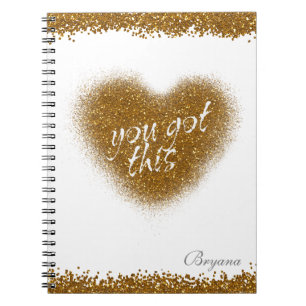 Carnet de notes cœur YOU GOT THIS Paillettes dorée