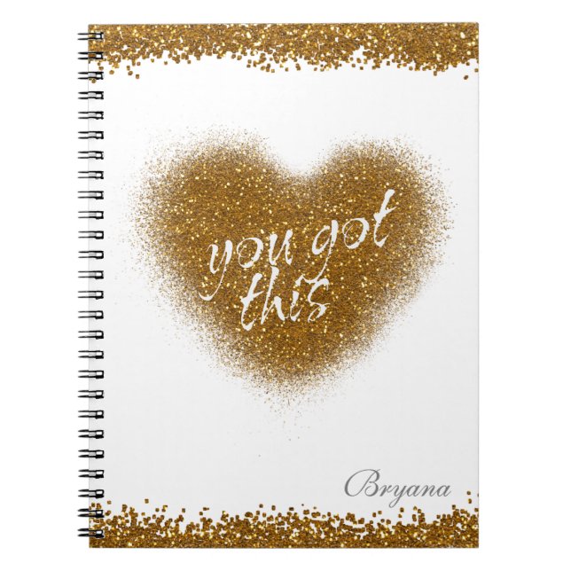 Carnet de notes cœur YOU GOT THIS Paillettes dorée (Devant)