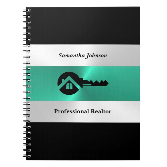 Carnet de notes de luxe Turquoise & Noir Key Real  (Devant)
