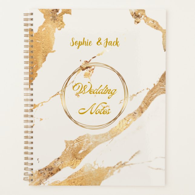 Carnet de notes de mariage élégant en marbre doré (Devant)