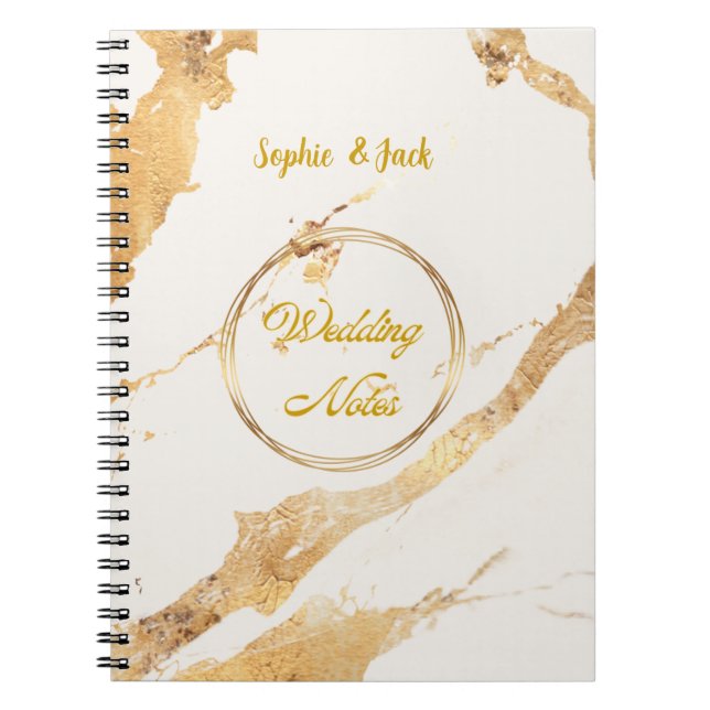 Carnet de notes de mariage élégant en marbre doré (Devant)