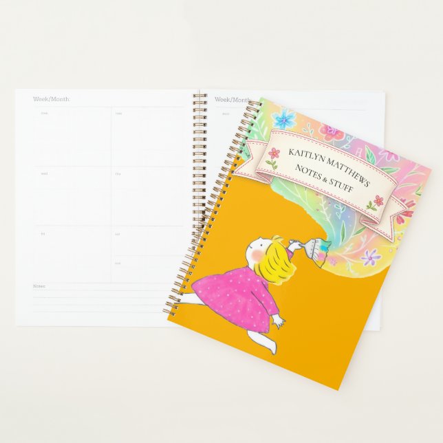Carnet de notes de peinture florale fantaisiste (Devant avec enveloppe)