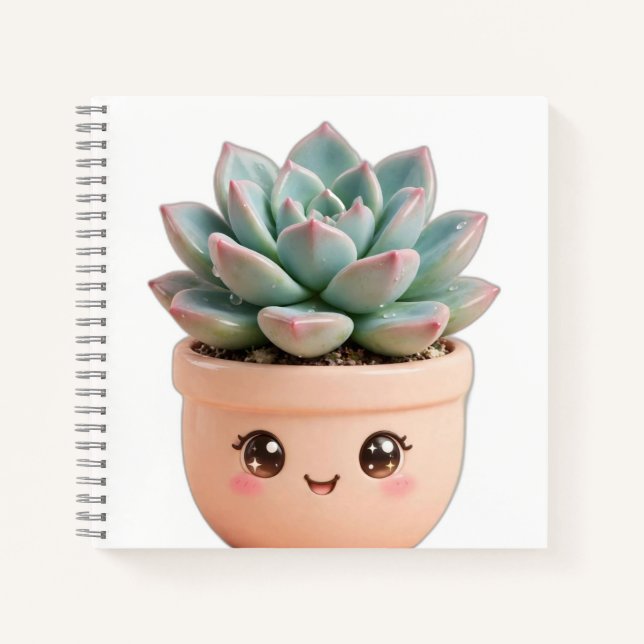 Carnet de notes de plante grasse kawaii intérieure (Devant)