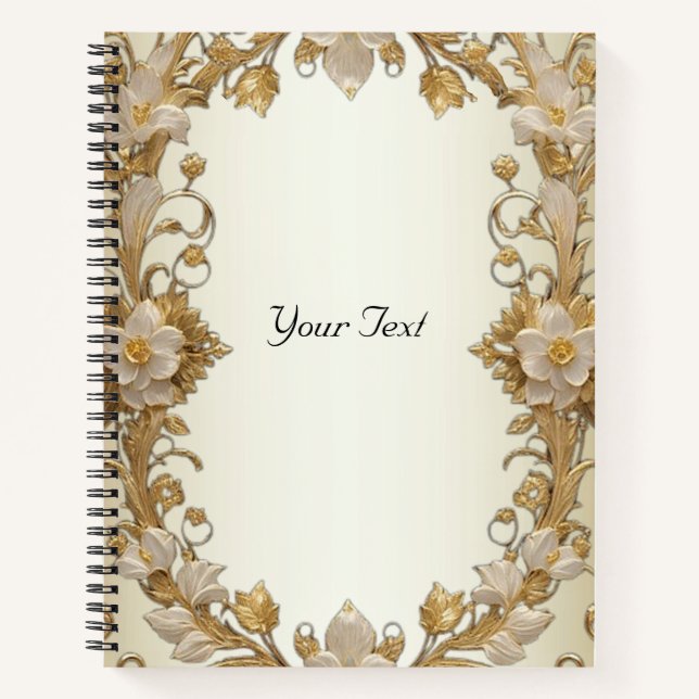 Carnet de notes décoratif fleurs blanches or (Devant)