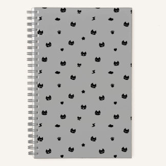 Carnet de notes doodle gris chat