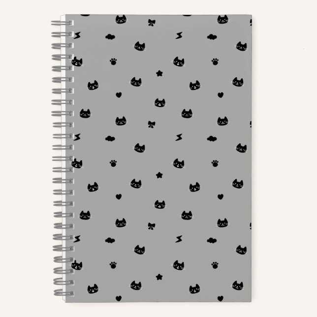 Carnet de notes doodle gris chat (Recto)
