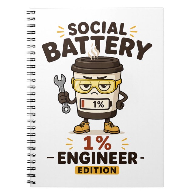 Carnet de notes drôle de l'ingénieur Batterie soci (Devant)
