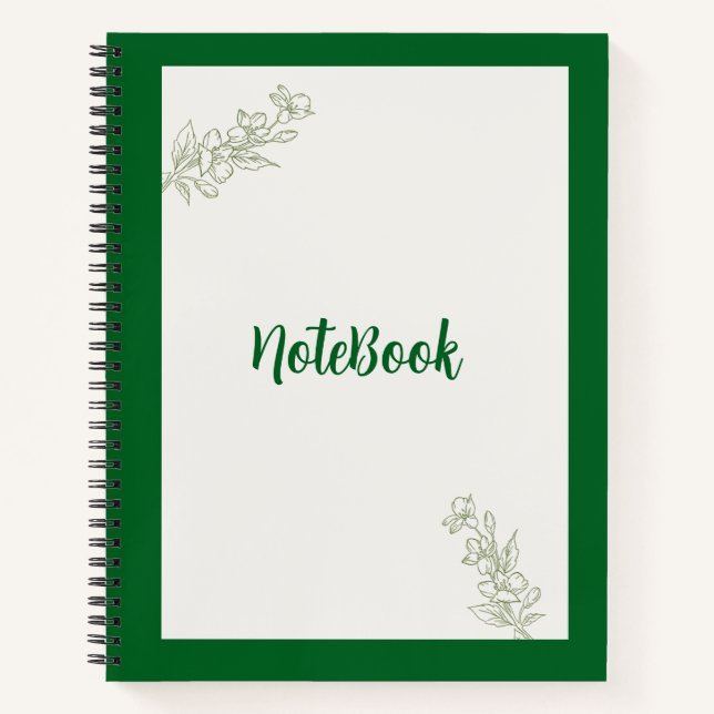 Carnet de notes élégant à feuilles vertes esthétiq (Devant)