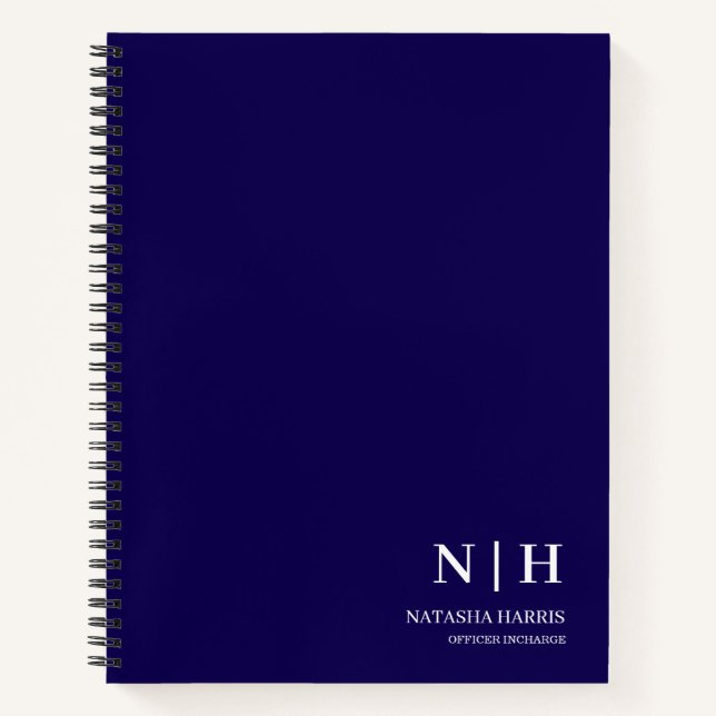 Carnet de notes élégant à monogramme bleu marine p (Devant)