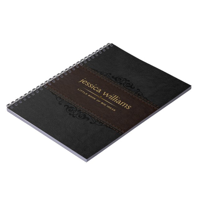Carnet de notes en cuir marron et noir avec élémen (Côté gauche)
