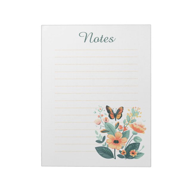 Carnet de Notes Esthétique Fleur Sauvage Papillon  (Tourné)