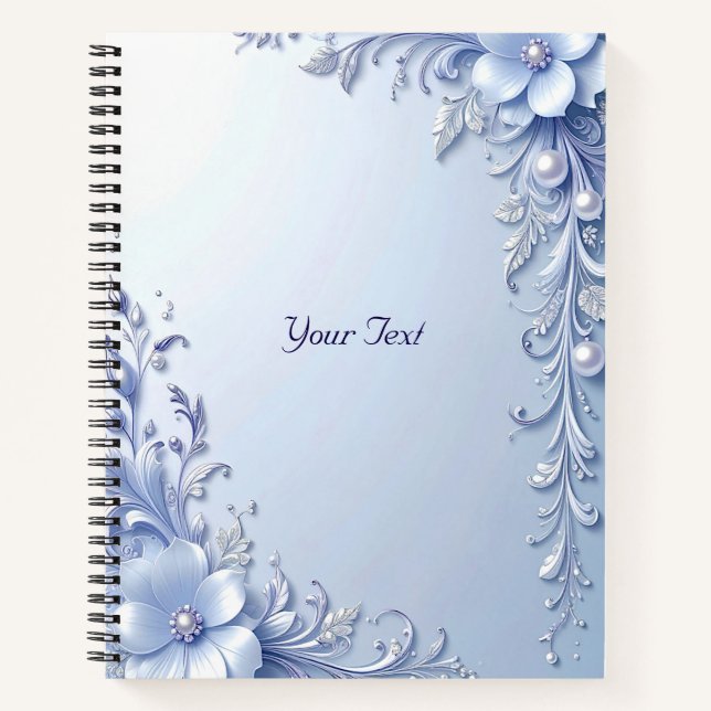 Carnet de notes Fleurs Ornées Bleues avec Perles (Devant)