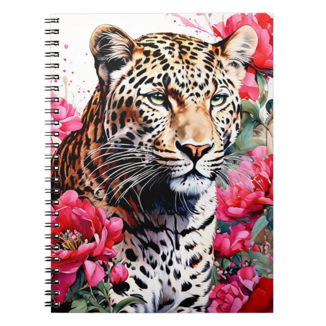 Carnet de notes Léopard parmi les fleurs de pivoin (Devant)