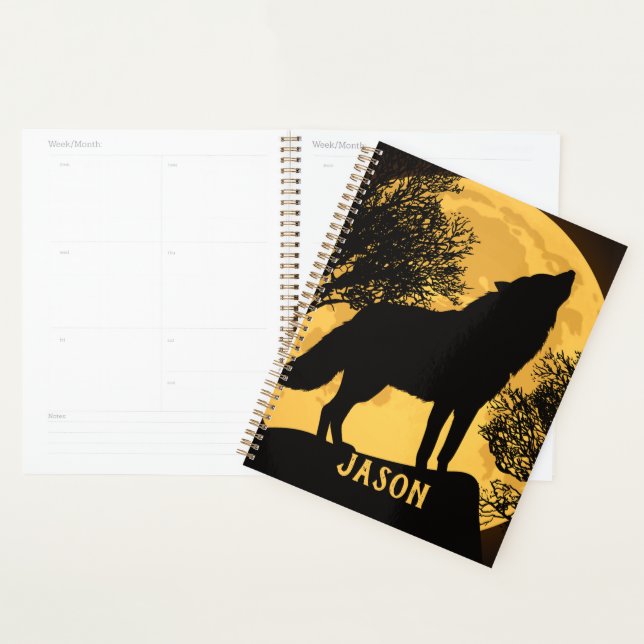 Carnet de notes planificateur pleine lune loup noi (Devant avec enveloppe)