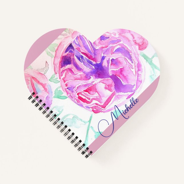 Carnet de notes pour filles à l'aquarelle rose lil (Devant)