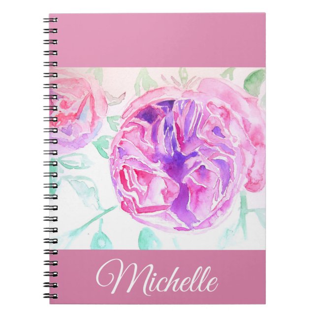Carnet de notes pour filles à l'aquarelle rose lil (Devant)