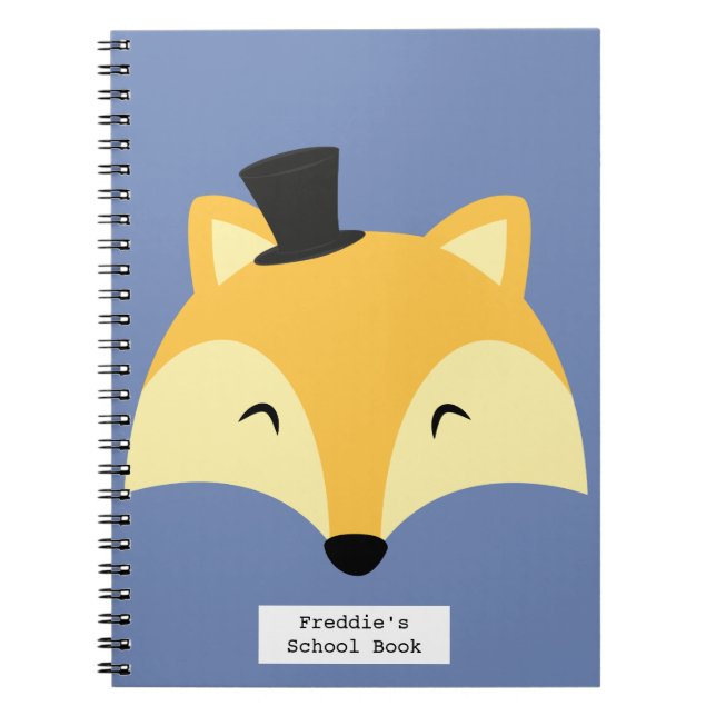 carnet de notes scolaire pour garçon au renard ble (Devant)