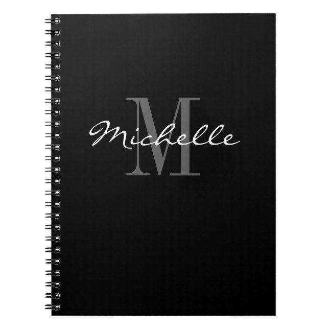 Carnet de notes spirale à monogramme noir et blanc (Devant)
