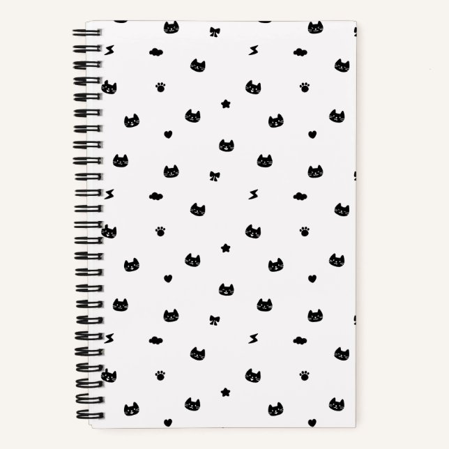 Carnet de notes spirale Chat doodle blanc (Recto)