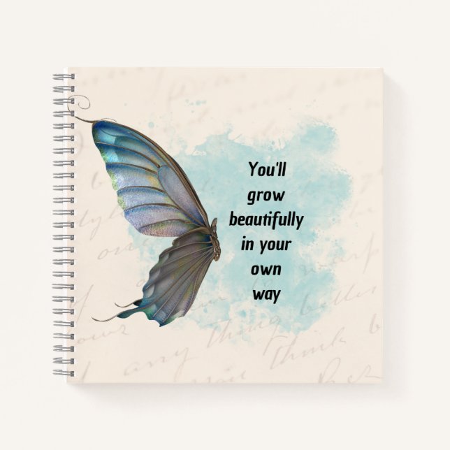 Carnet de notes spirale papillon vintage bleu beig (Devant)