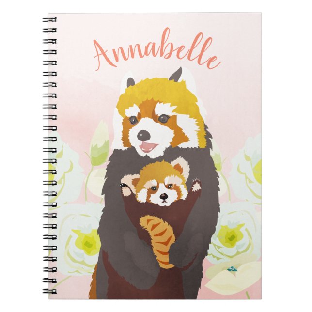 Carnet de panda rose floral personnalisé (Devant)