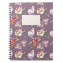 Carnet de papillon botanique Vintage Mauve