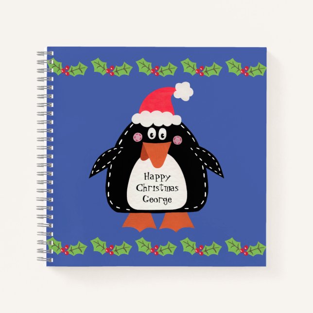Carnet de pingouin de Noël personnalisé (Devant)