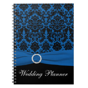 Carnet de planificateur Mariage damassé bleu et no