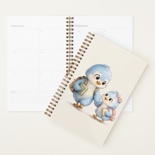 Carnet de planification quotidienne Little Blue Bi (Devant avec enveloppe)