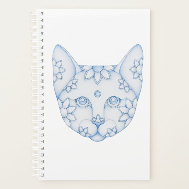 CARNET DE PLANNING CHAT BLEU AVEC FLEURS (Devant)