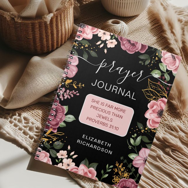Carnet de prière à fleurs rose et noir Proverbes 3 (Créateur téléchargé)