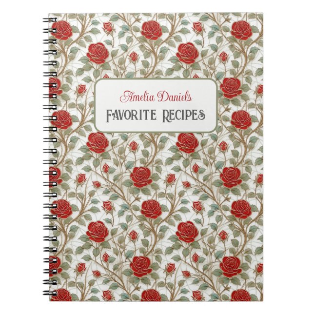 Carnet de recette personnalisée Rose rouge vintage (Devant)