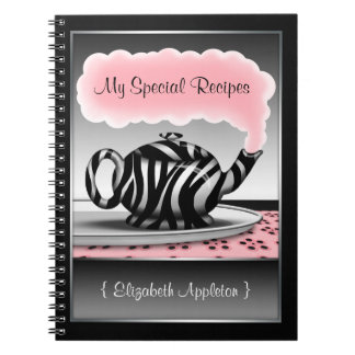 Carnet de recette Zebra Print Teapot rose & noir