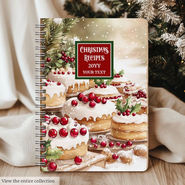 Carnet de recettes de Noël aquarelle personnalisée (Custom Watercolor Christmas Recipe Notebook)