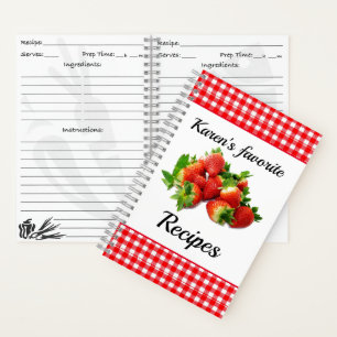 Carnet de recettes personnalisé à carreaux rouges