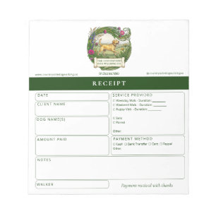 Carnet de reçus pour dresseur de promeneur de chie
