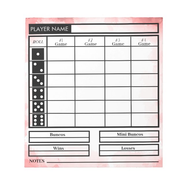 carnet de score de bunco (Devant)