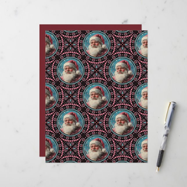 Carnet de scrapbook Père Noël Mandala en rose et T (Devant/Arrière en situation)